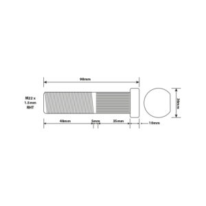 WHEEL STUD M22X1.5 RHT 88MM UH ISO SINGLE WHEEL