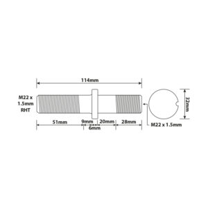 WHEEL STUD M22X1.5 RHT 114MM ISO TWIN WHEEL