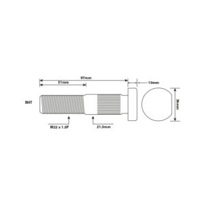 WHEEL BOLT M22X1.5 RHT 97MM TWIN WHEEL HELICOIL SPLINE