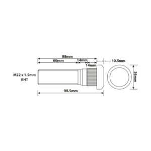 WHEEL STUD M22X1.5 RHT 88MM UH