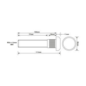 WHEEL STUD M22X1.5 RHT 100MM UH