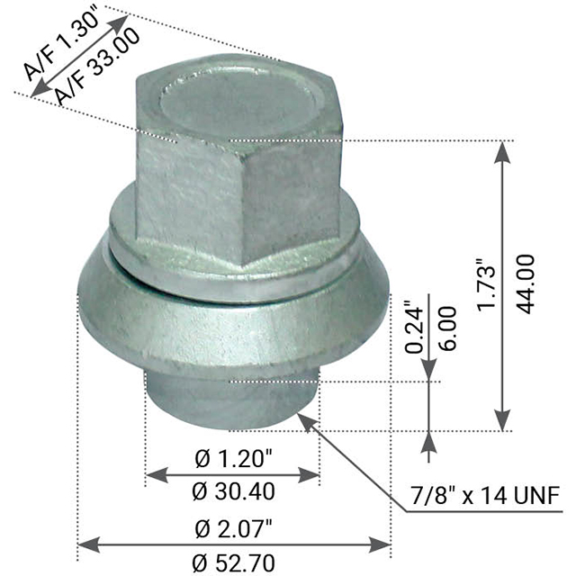 SLEEVED WHEEL NUT 7/8"-14UNF 44MM HIGH TO SUIT VOLVO