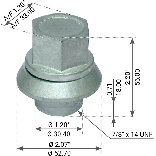 SLEEVED WHEEL NUT 7/8"-14UNF 56MM HIGH TO SUIT VOLVO