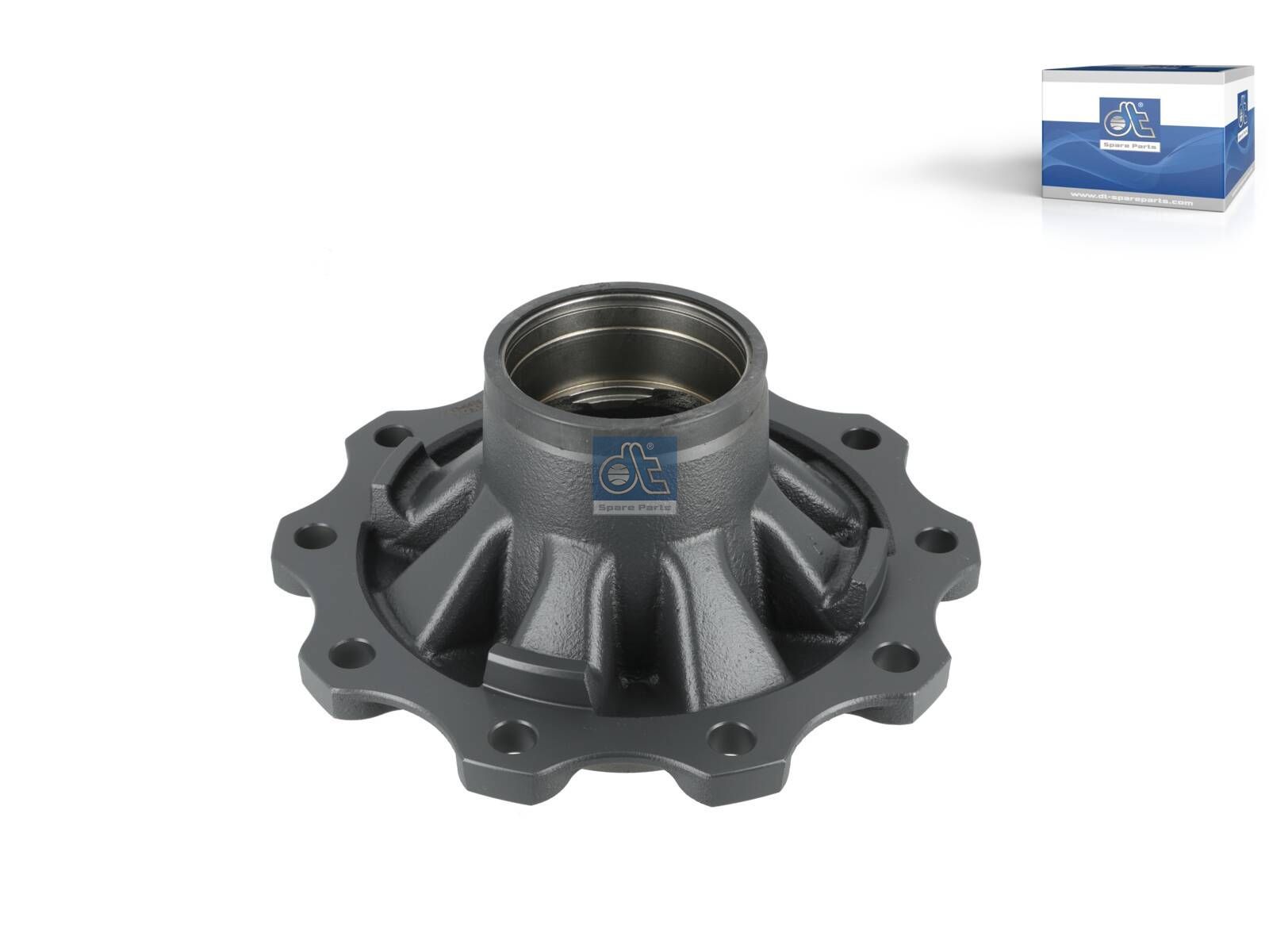 DT Spare Parts 10.10414 Wheel hub, without bearings, d1: 120 mm, d2: 150 mm, D: 380 mm, 10 bores, b: 22 mm, P: 335 mm, M136 x 2,5, H: 206 mm