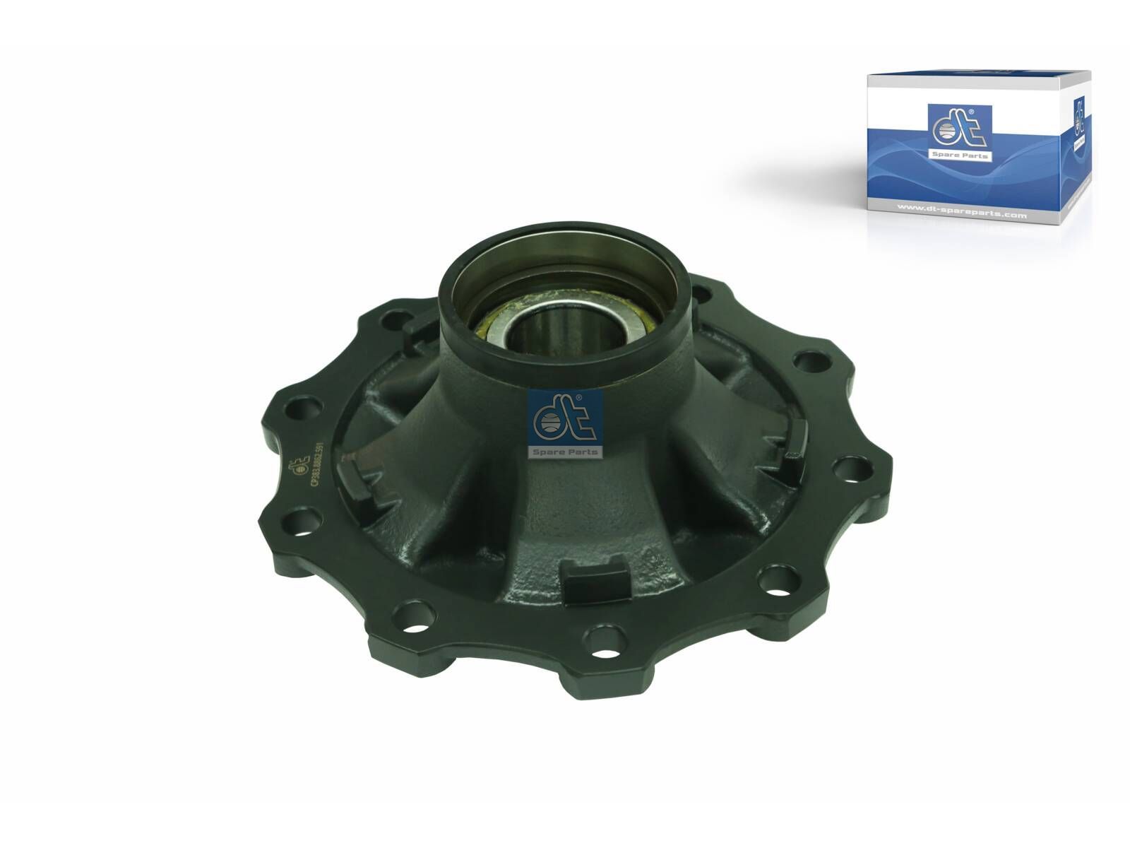DT Spare Parts 10.10591 Wheel hub, with bearing, d1: 120 mm, d2: 150 mm, D: 380 mm, 10 bores, b: 22 mm, P: 335 mm, M135 x 2, H: 206 mm