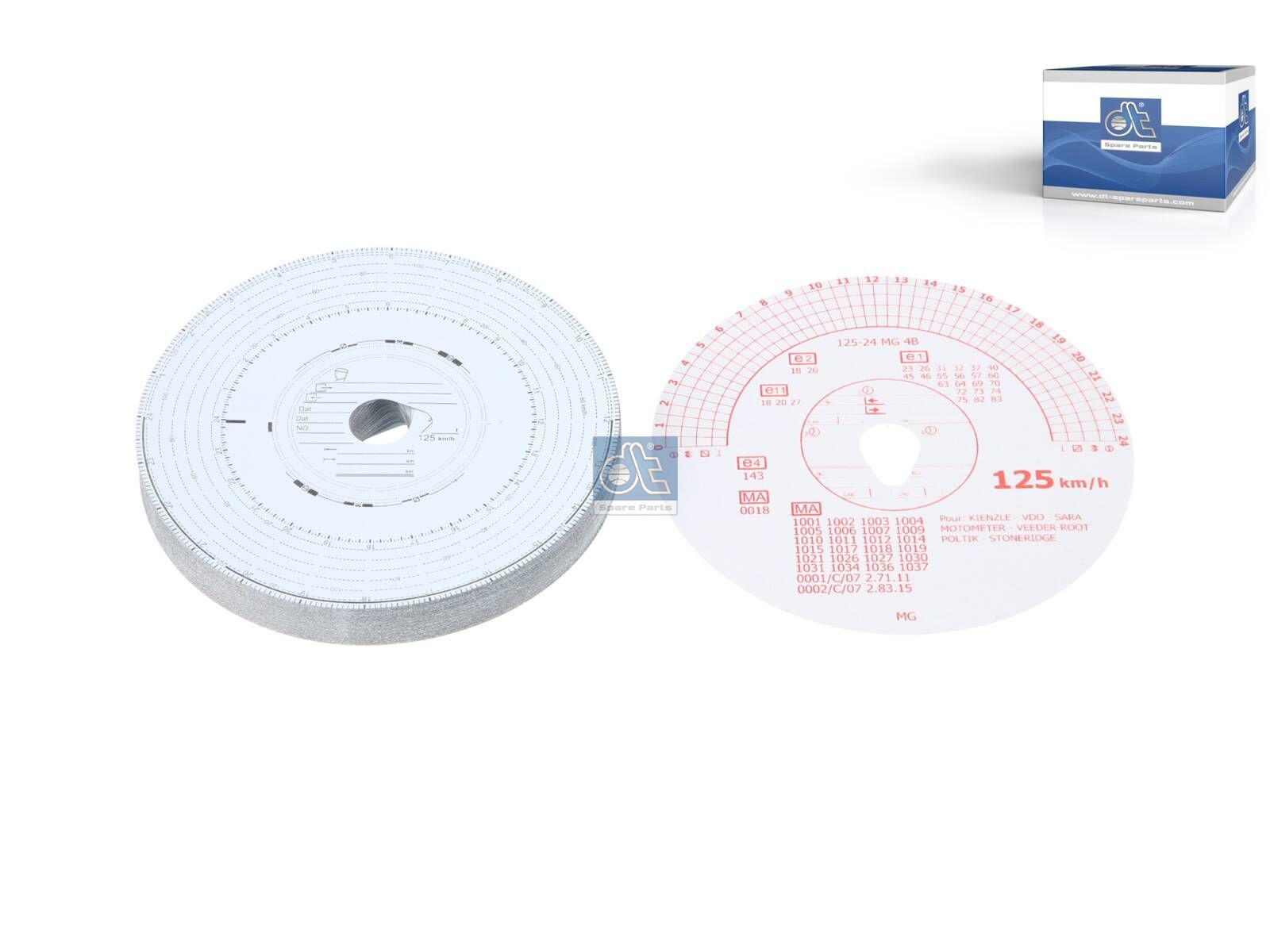 DT Spare Parts 1.21642 Tachograph disc set, 1 day, 125 km/h, 100 pcs