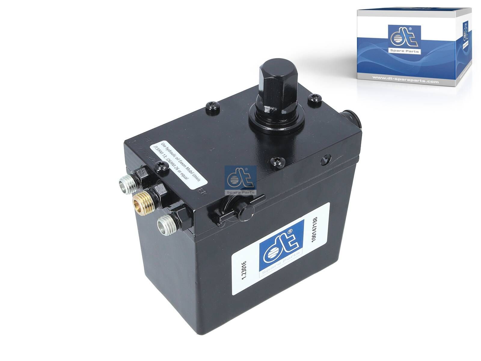 DT Spare Parts 1.23016 Cabin tilt pump, 300 ml, M12 x 1,5, M14 x 1,5, L: 130 mm, W: 80 mm, H: 121 mm, 280 bar, Pov: 370 bar