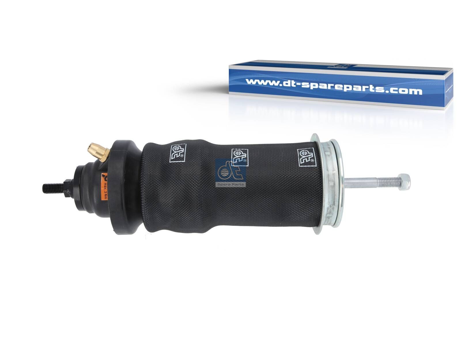 DT Spare Parts 1.25699 Cabin shock absorber, with air bellow, D1: 43.6 mm, D2: 12 mm, M12 x 1,75, M16 x 2, Lmin: 202 mm, Lmax: 305 mm
