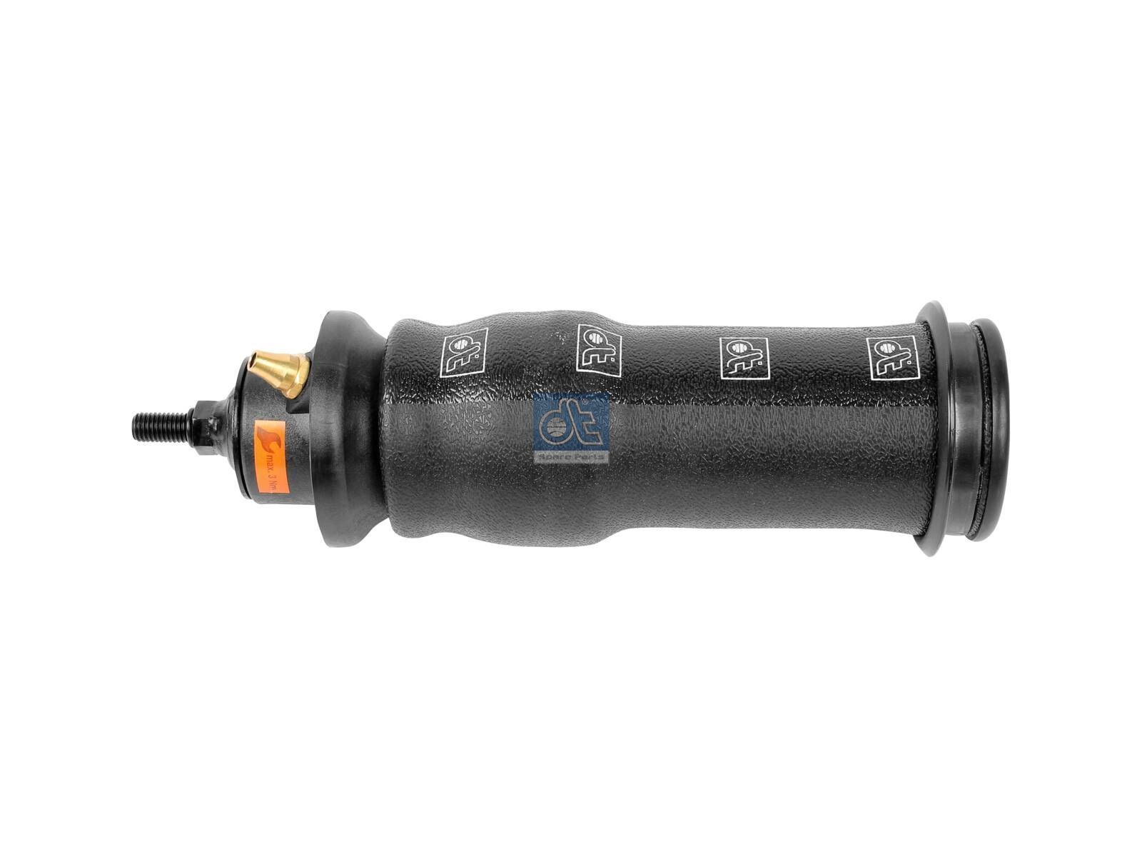 DT Spare Parts 1.25976 Cabin shock absorber, with air bellow, D1: 43.6 mm, D2: 12 mm, M12 x 1,75, Lmin: 202 mm, Lmax: 305 mm