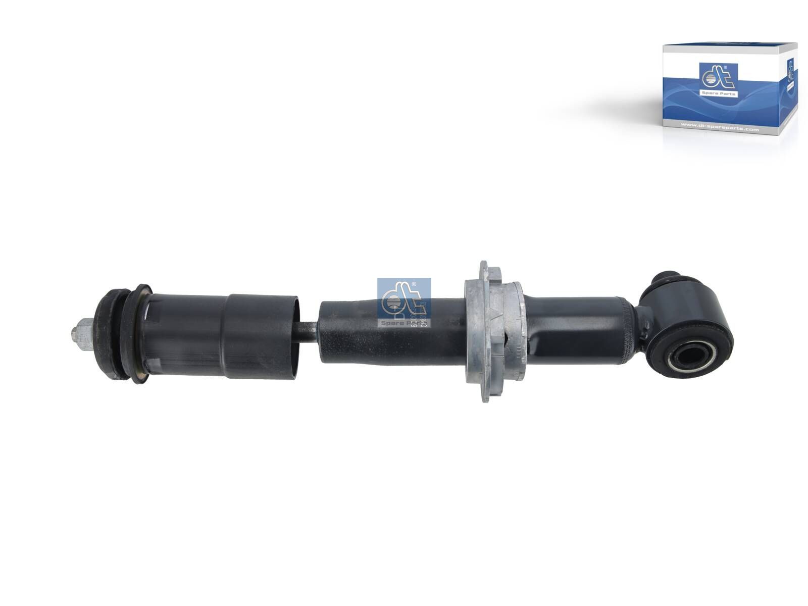 DT Spare Parts 2.00728 Cabin shock absorber, D: 41.5 mm, b: 14.2 mm, M12 x 1,75, Lmin: 221 mm, Lmax: 331 mm