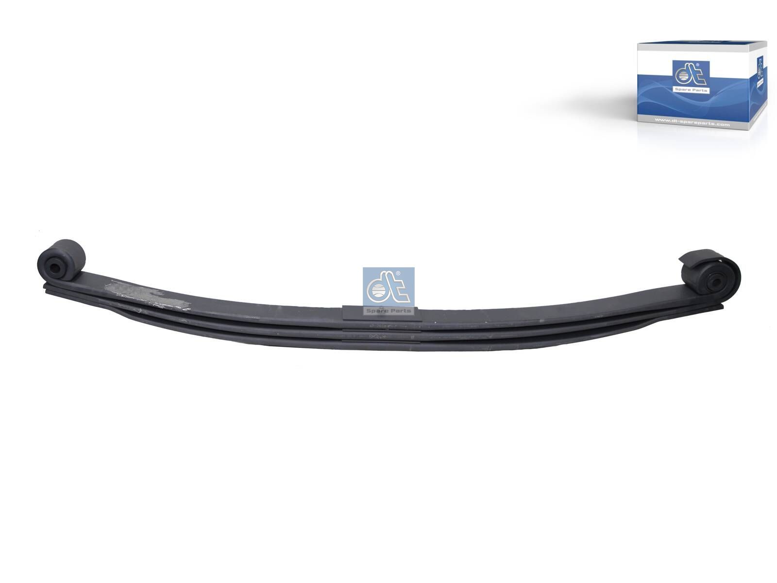 DT Spare Parts 2.61544 Leaf spring, front, d1: 20 mm, d2: 24 mm, L: 1556 mm, W: 100 mm, H: 195 mm, H: 80 mm, 3x25