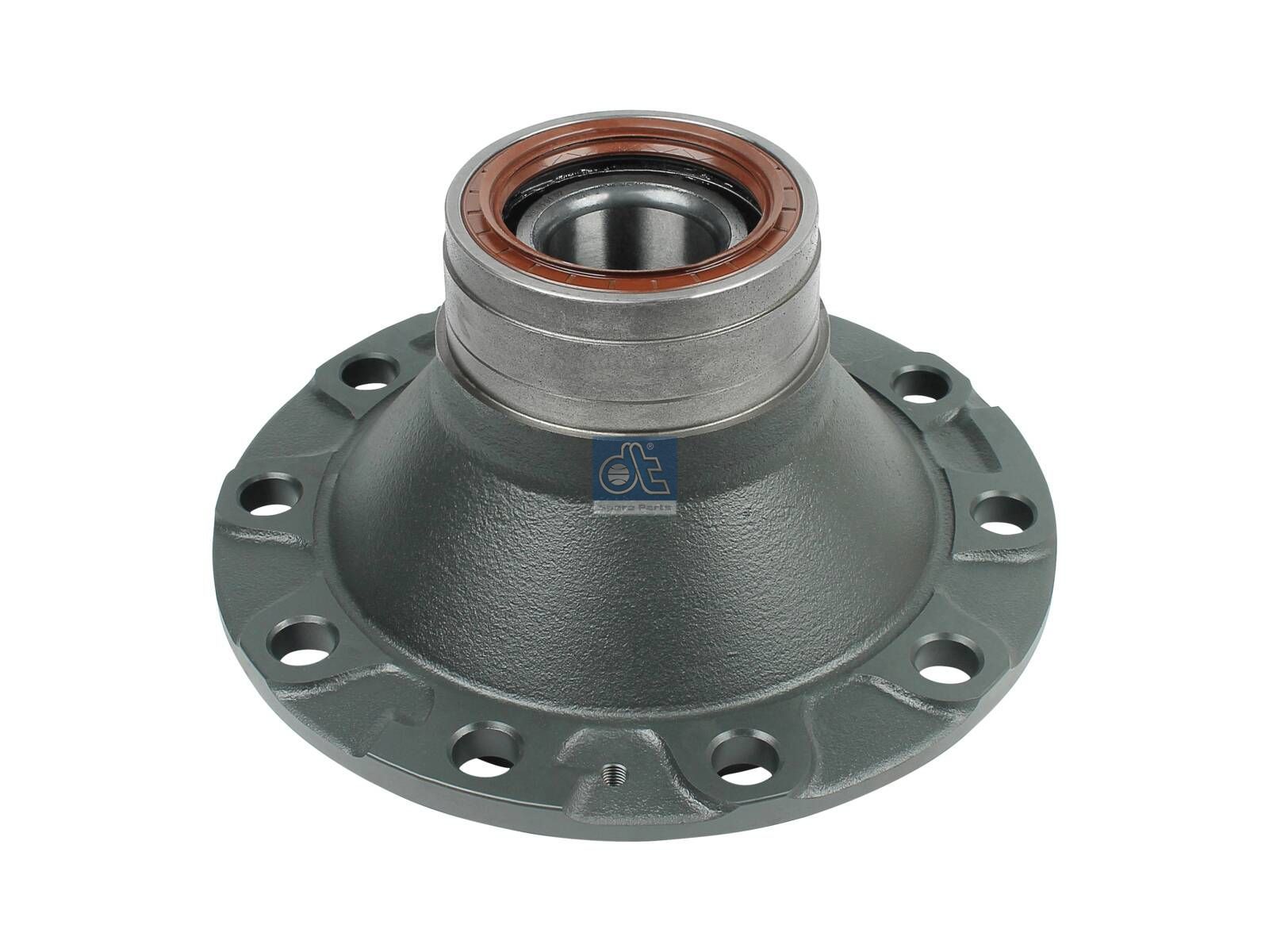 DT Spare Parts 2.65240 Wheel hub, with bearing, d1: 112.7 mm, d2: 130 mm, D: 383 mm, 10 bores, b: 27.2 mm, H: 185 mm