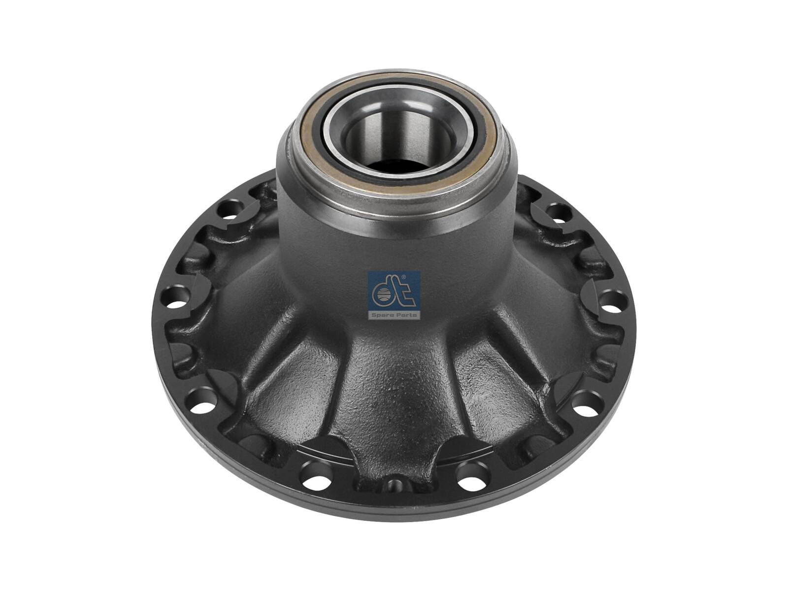 DT Spare Parts 3.67617 Wheel hub, with bearing, d1: 110 mm, d2: 130 mm, D: 369 mm, 10 bores, b: 22 mm, P: 335 mm, M115 x 1,5, H: 209 mm