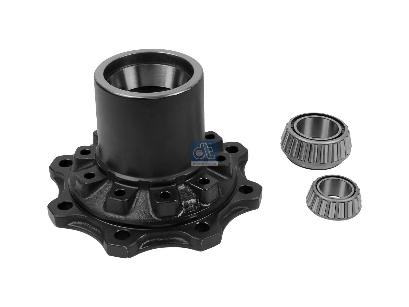 DT Spare Parts 3.67641 Wheel hub, with bearing, d1: 85 mm, d2: 120 mm, D: 322 mm, 8 bores, b: 20 mm, H: 161 mm