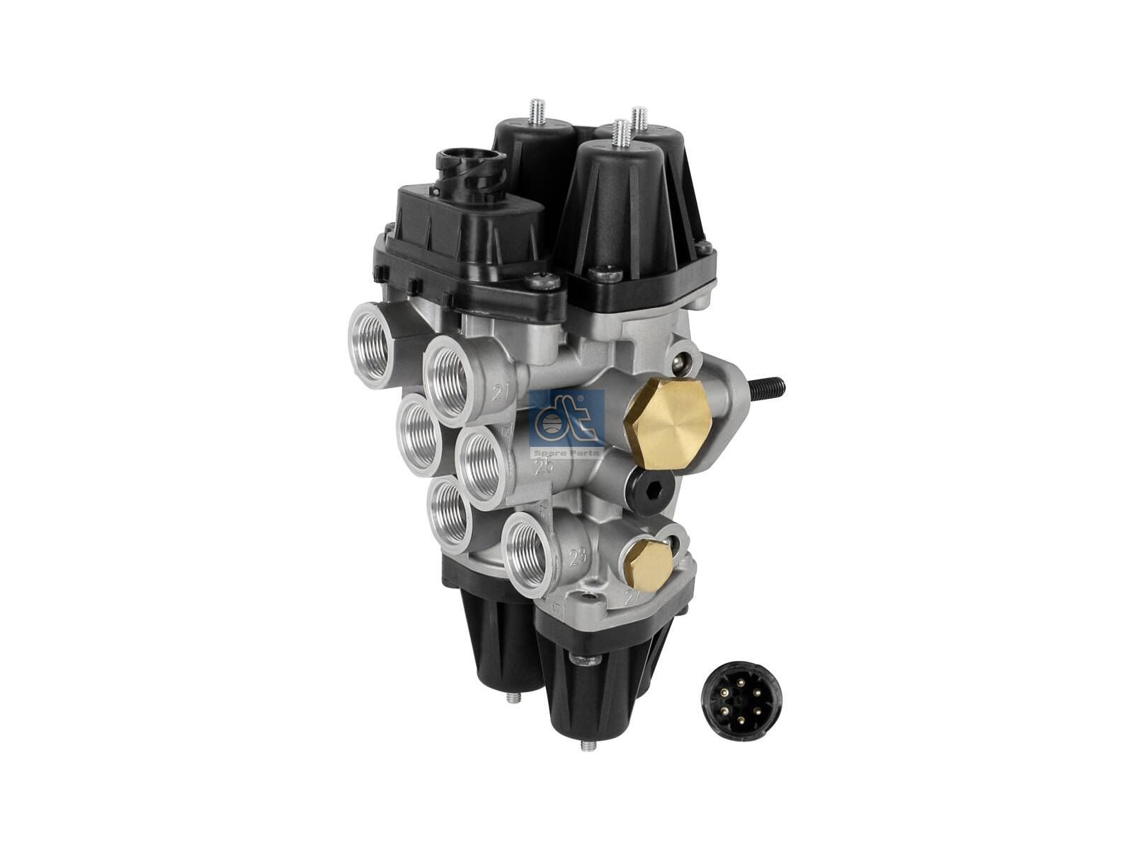 DT Spare Parts 4.64412 4-circuit-protection valve, 32 V, M12 x 1,5, M22 x 1,5, max. 13 bar, Po21: 9 bar, Po22: 9 bar, Po23: 7.5 bar, Po24: 7.5 bar, Pc21: 7 bar, Pc22: 7 bar, Pc23: 4.5 bar, Pc24: 4.5 bar