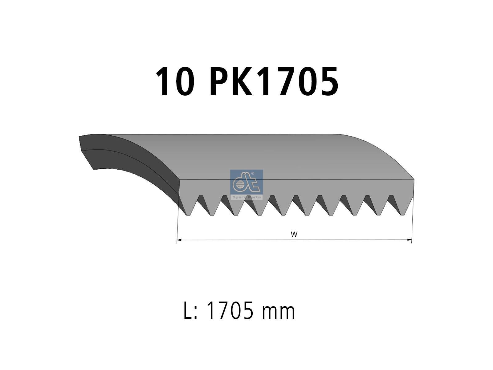 DT Spare Parts 2.15561 Multiribbed belt, 10 PK, L: 1705 mm, W: 35.6 mm, 10PK1705
