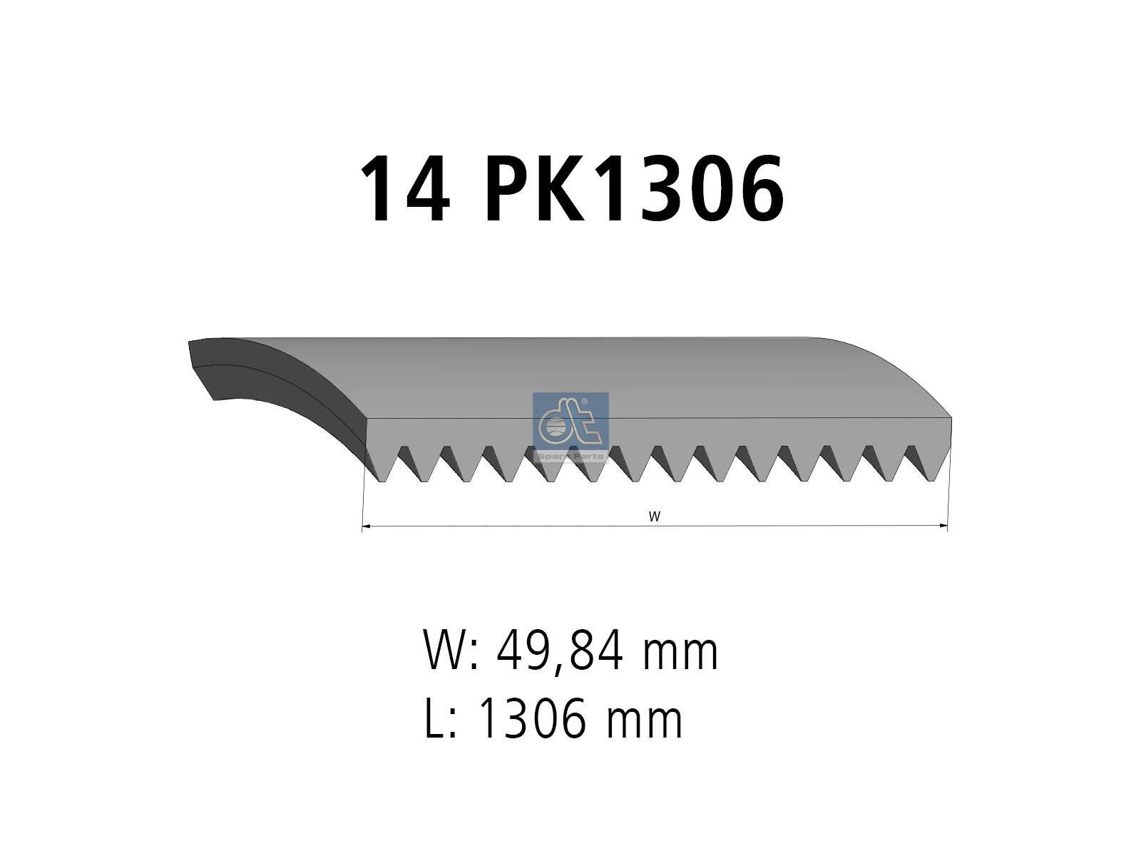 DT Spare Parts 3.34208 Multiribbed belt, 14 PK, L: 1306 mm, W: 49.8 mm, 14PK1306
