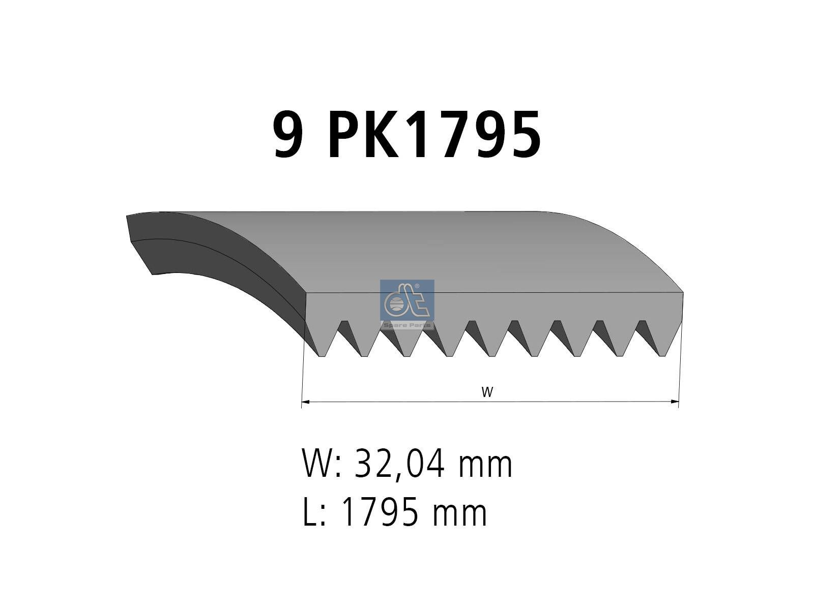 DT Spare Parts 3.34318 Multiribbed belt, 9 PK, L: 1795 mm, W: 32 mm, 9PK1795