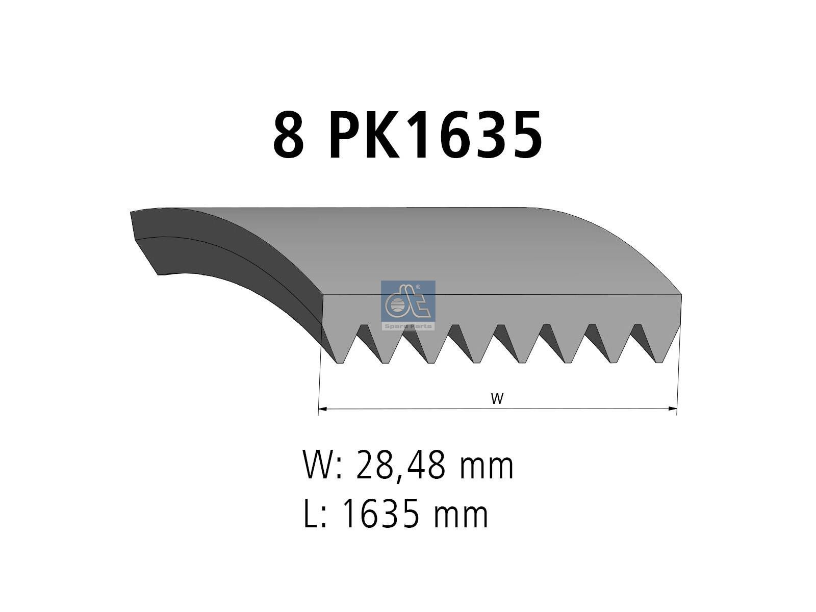 DT Spare Parts 3.34341 Multiribbed belt, 8 PK, L: 1635 mm, W: 28.5 mm, 8PK1635