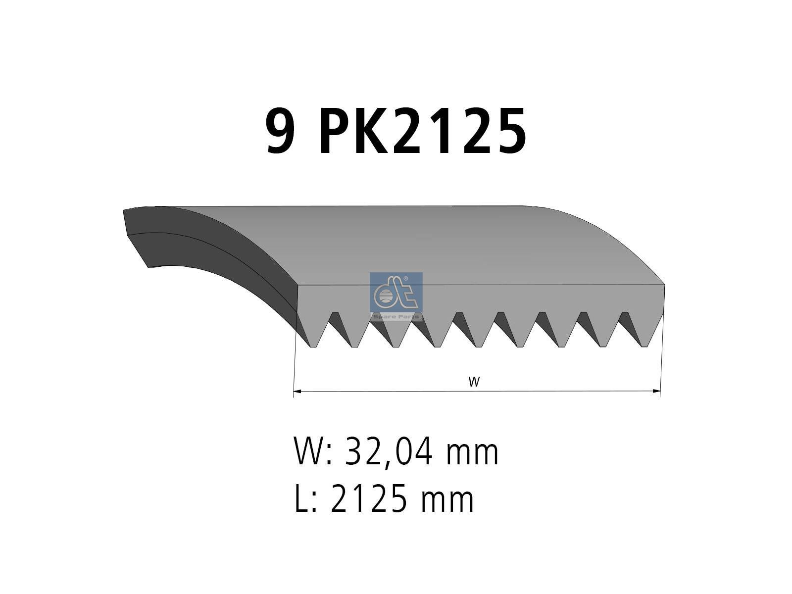 DT Spare Parts 4.80417 Multiribbed belt, 9 PK, L: 2125 mm, W: 32 mm, 9PK2125