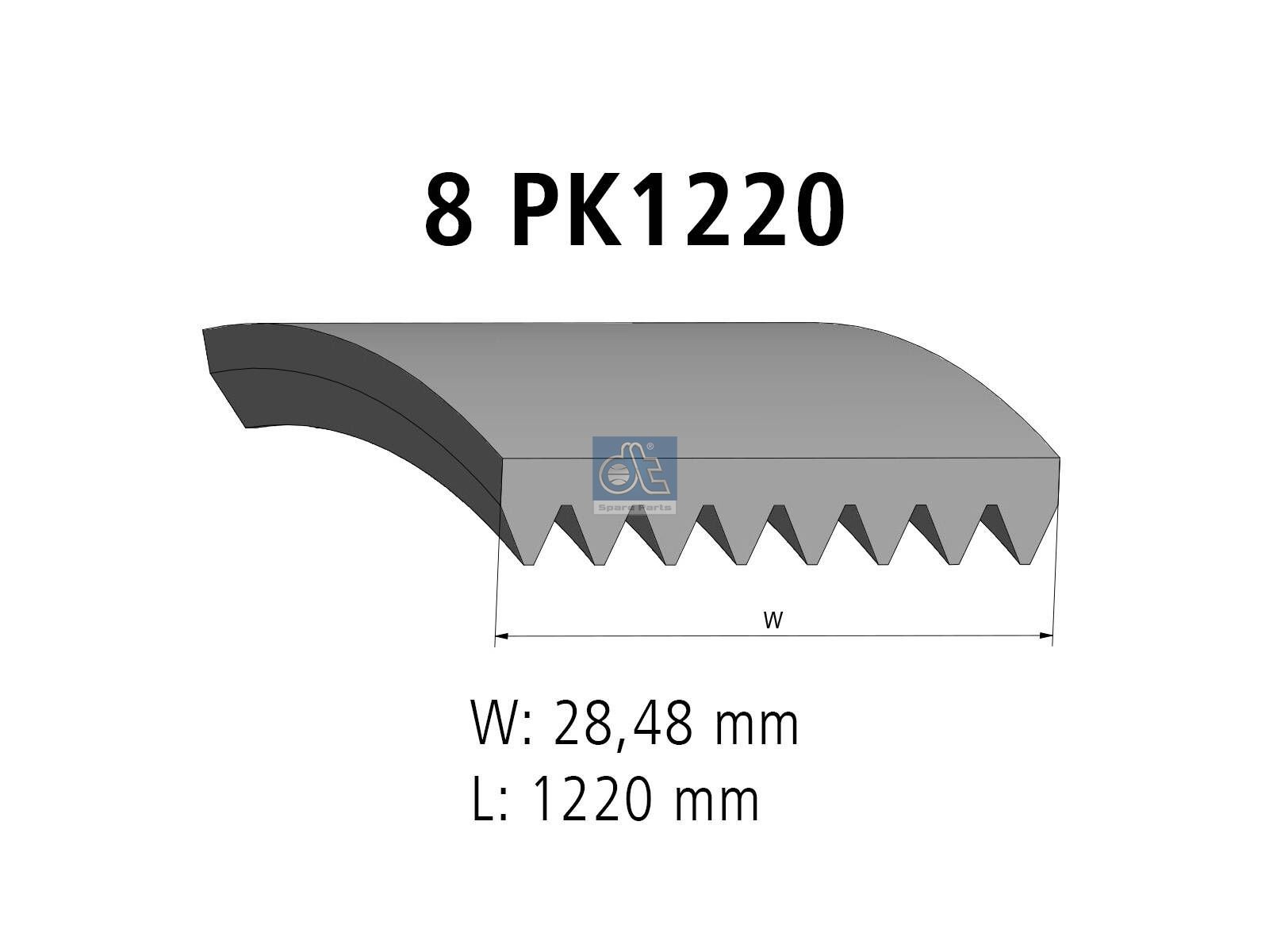 DT Spare Parts 4.80547 Multiribbed belt, 8 PK, L: 1220 mm, W: 28.5 mm, 8PK1220
