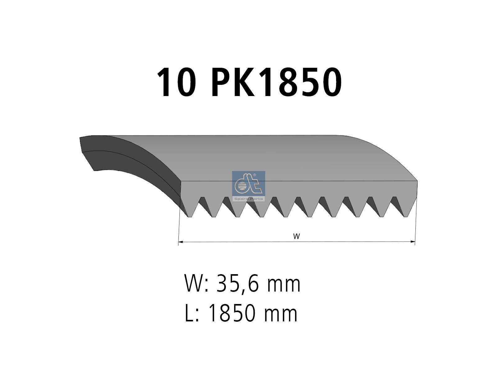 DT Spare Parts 4.80698 Multiribbed belt, 10 PK, L: 1850 mm, W: 35.6 mm, 10PK1850
