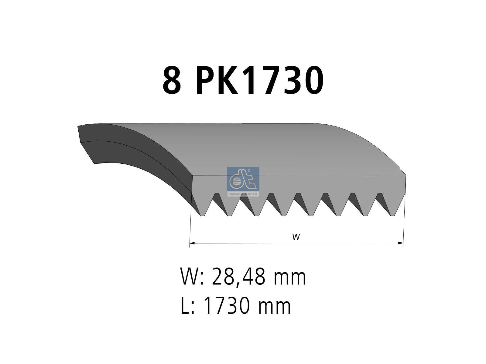 DT Spare Parts 4.80747 Multiribbed belt, 8 PK, L: 1730 mm, W: 28.5 mm, 8PK1730
