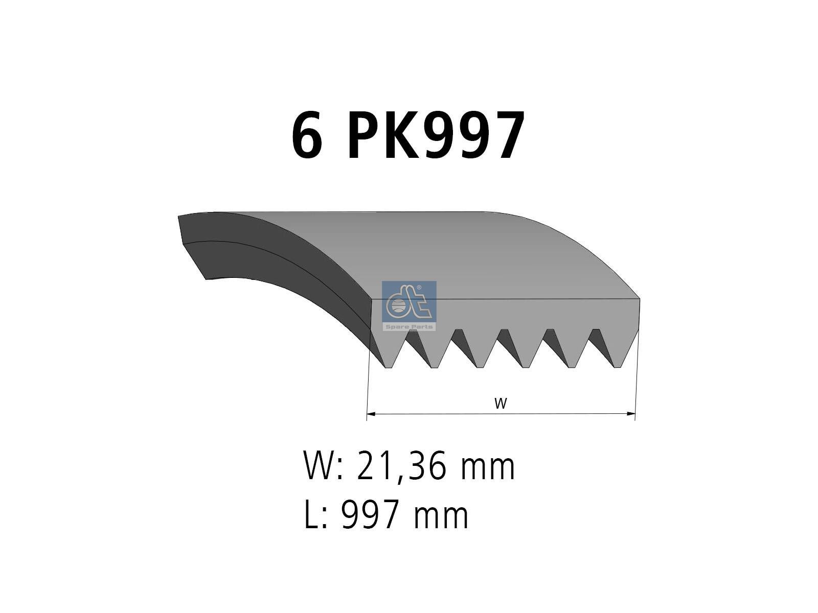 DT Spare Parts 4.81104 Multiribbed belt, 6 PK, L: 997 mm, W: 21.4 mm, 6PK997