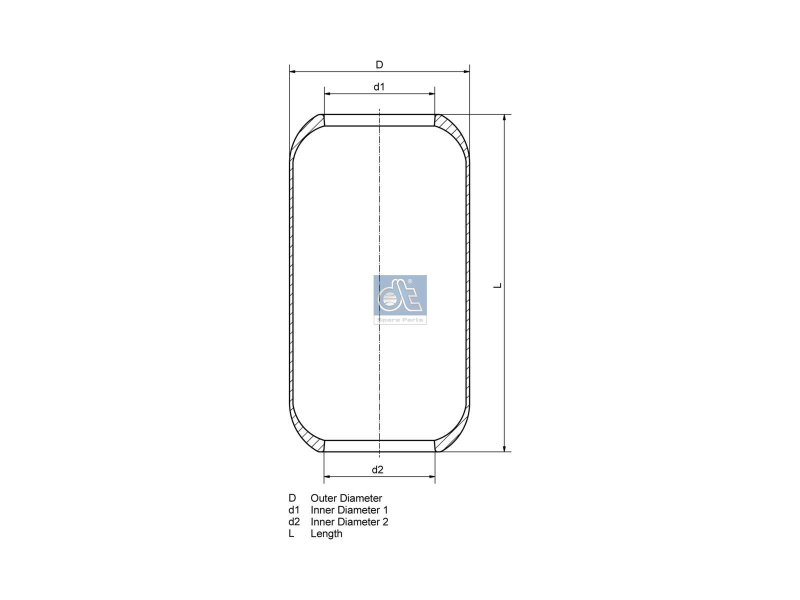 DT Spare Parts 2.62714 Air spring, d1: 150.8 mm, d2: 130.8 mm, D: 225 mm, L: 477 mm