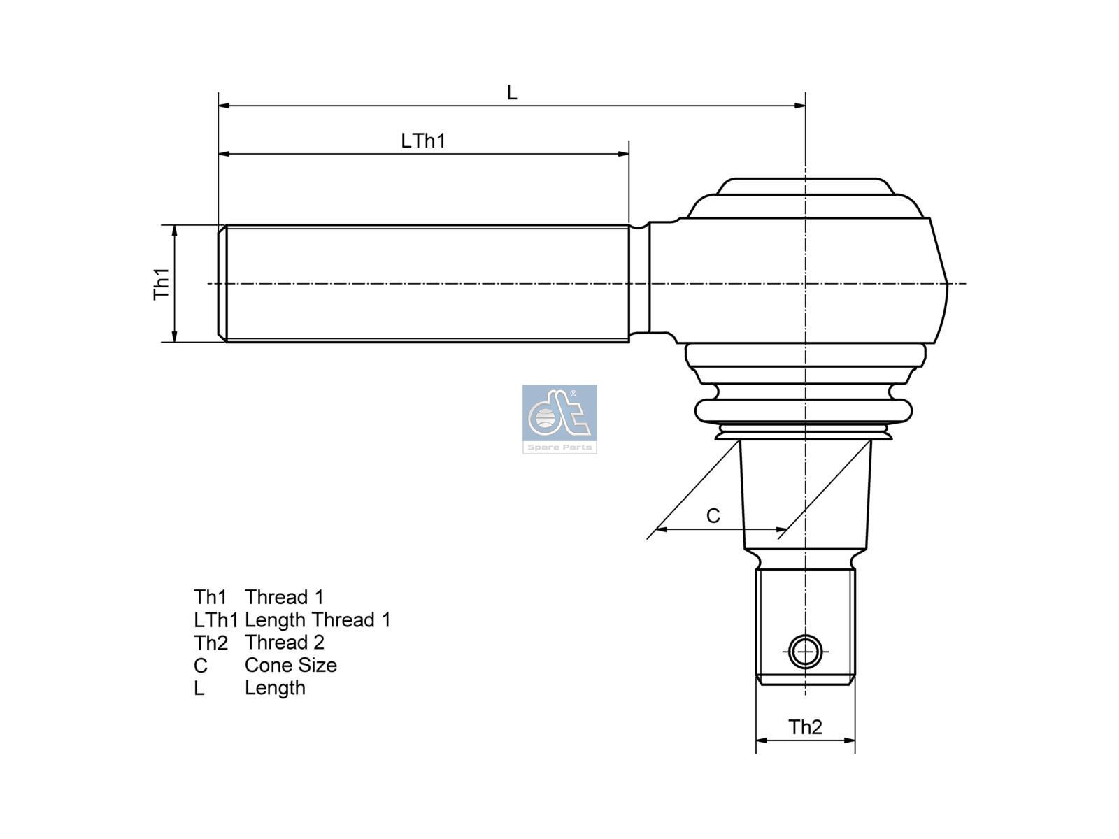 DT Spare Parts 4.61835 Ball joint, left hand thread, C: 32 mm, M30 x 1,5L, L: 120 mm