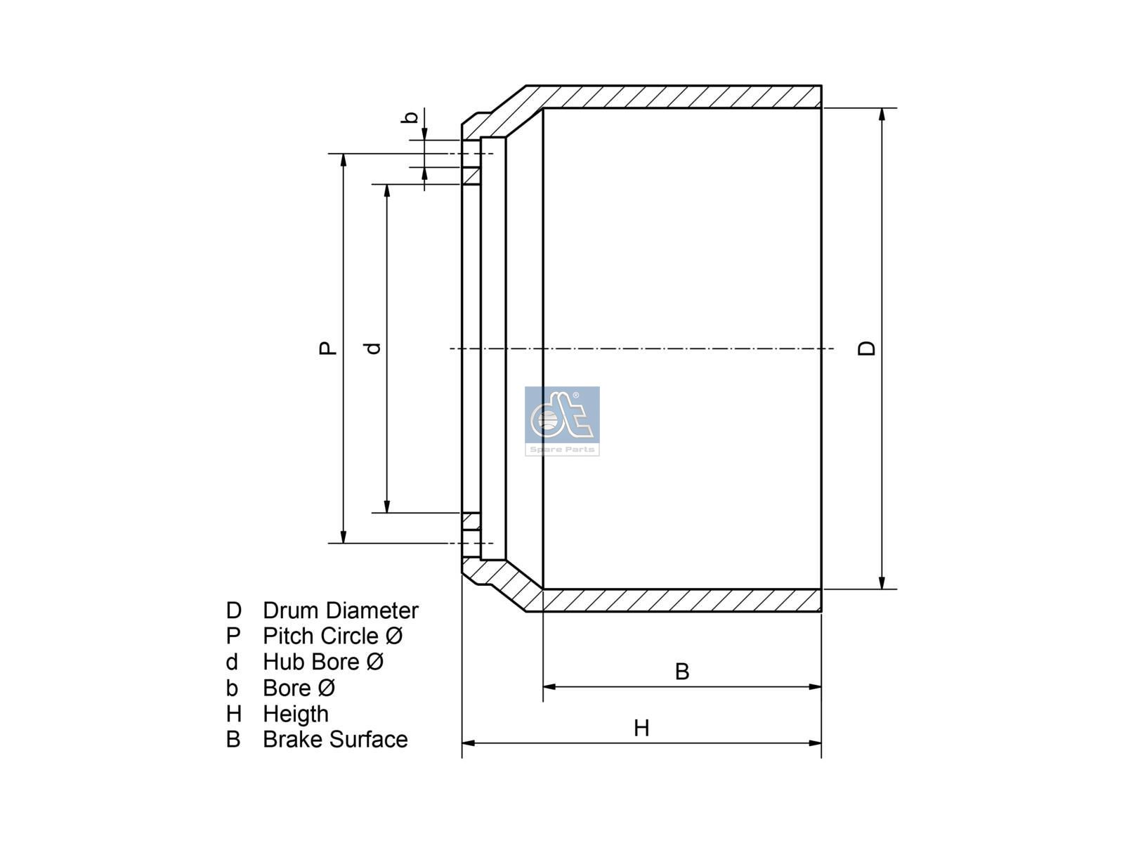 DT Spare Parts 4.64035 Brake drum, D: 410 mm, 10 bores, b: 23 mm, P: 335 mm, d: 298 mm, H: 306 mm, B: 237 mm