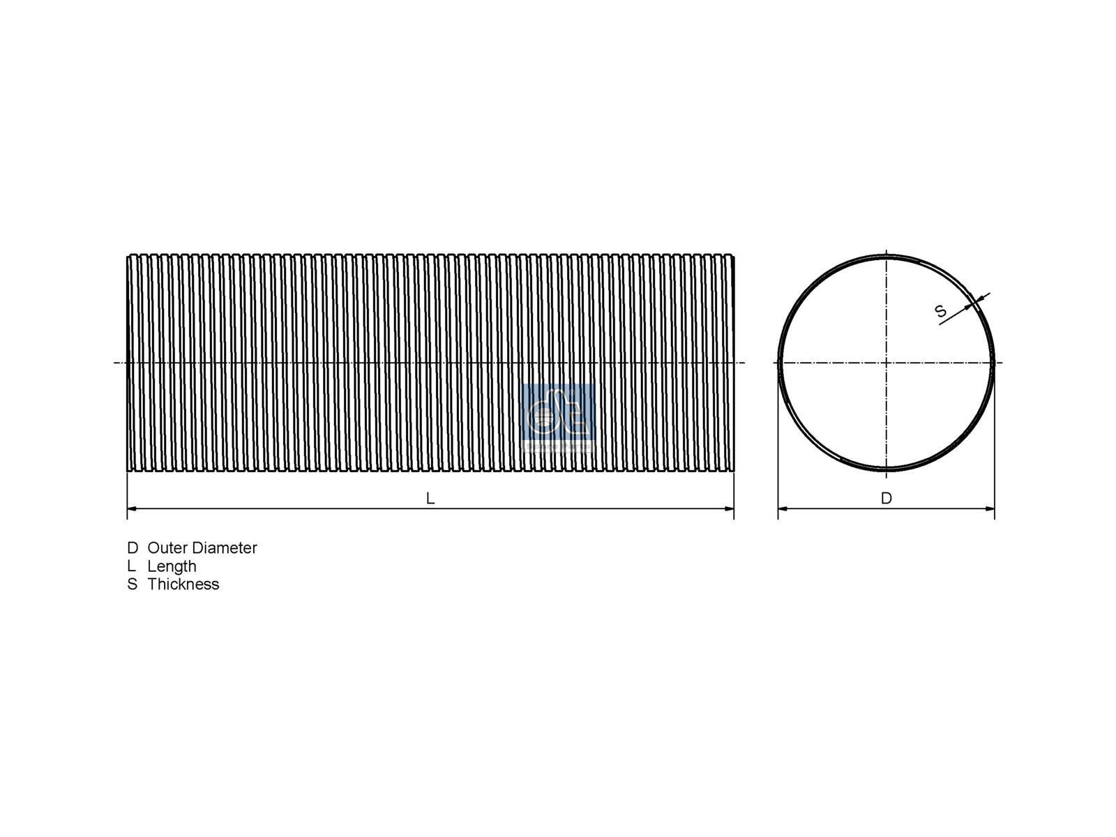 DT Spare Parts 2.14524 Flexible pipe, d: 115 mm, D: 119 mm, L: 2000 mm, S: 2 mm