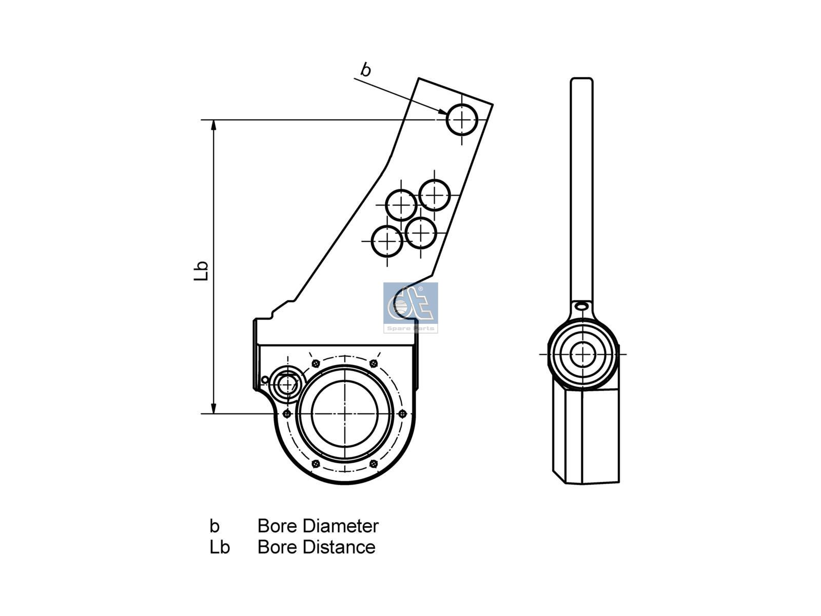 DT Spare Parts 10.33079 Slack adjuster, automatic, SAE 1 1/2'' 10, 4 bores, b: 14 mm, Lb1: 125 mm, Lb2: 150 mm, Lb3: 180 mm, Lb4: 210 mm, 10 teeth