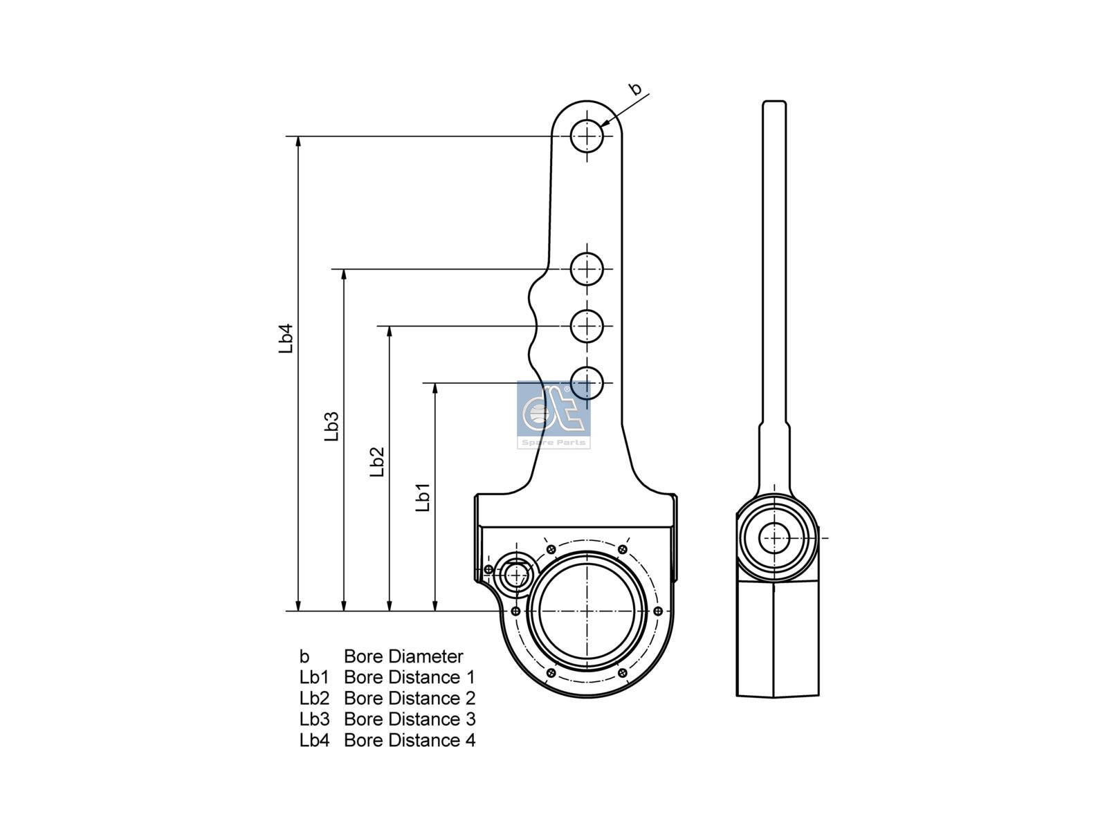 DT Spare Parts 10.13022 Slack adjuster, manual, SAE 1 1/2'' 10, 6 bores, b: 14 mm, Lb: 120 mm, Lb1: 135 mm, Lb2: 150 mm, Lb3: 165 mm, Lb4: 180 mm, Lb5: 250 mm, 10 teeth