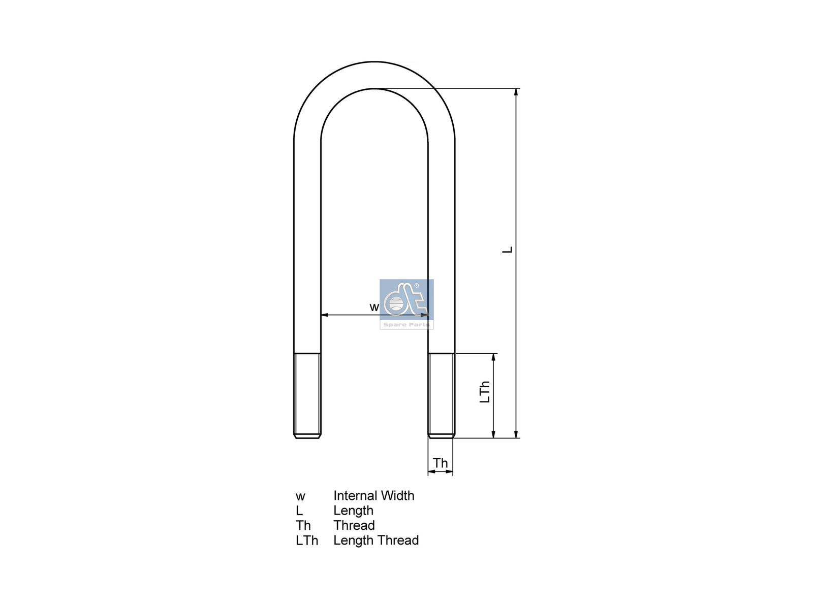 DT Spare Parts 4.40502 U-bolt, M14 x 1,5, LTh: 35 mm, L: 130 mm, w: 75 mm, 10.9