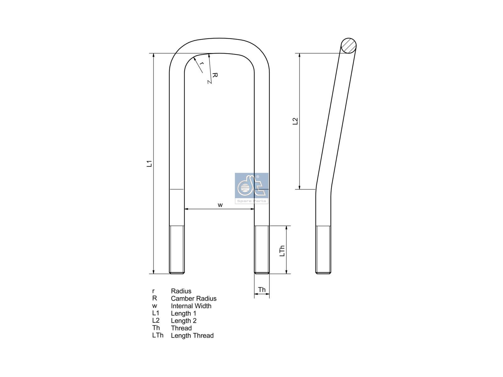 DT Spare Parts 1.25402 U-bolt, M22 x 2,5, LTh: 55 mm, L: 325 mm, w: 105 mm