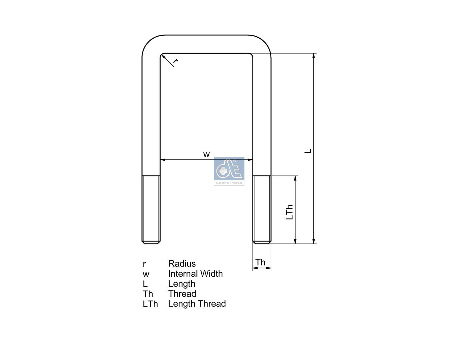 DT Spare Parts 2.61933 U-bolt, M24 x 3, LTh: 70 mm, L: 185 mm, w: 101 mm