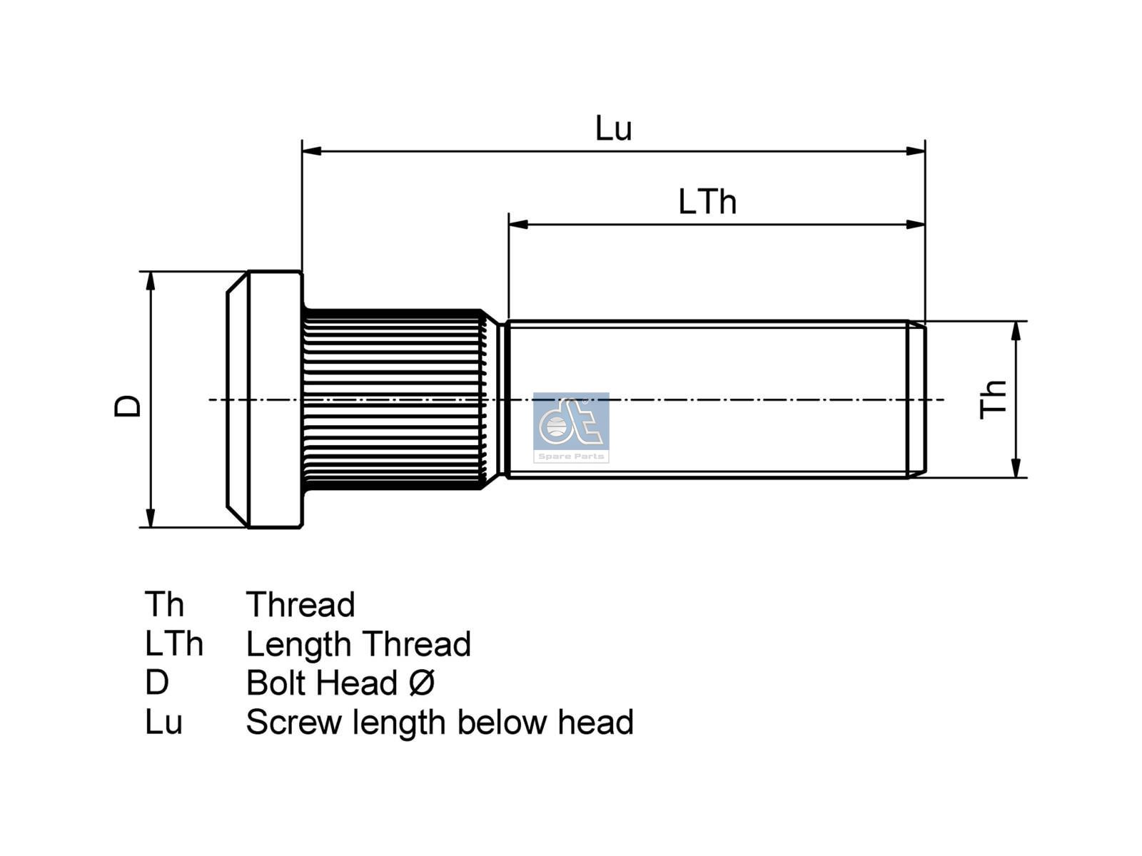 DT Spare Parts 2.96310 Wheel bolt, complete, M22 x 1,5, LTh: 59 mm, Lu: 114 mm, D: 36 mm, 10.9