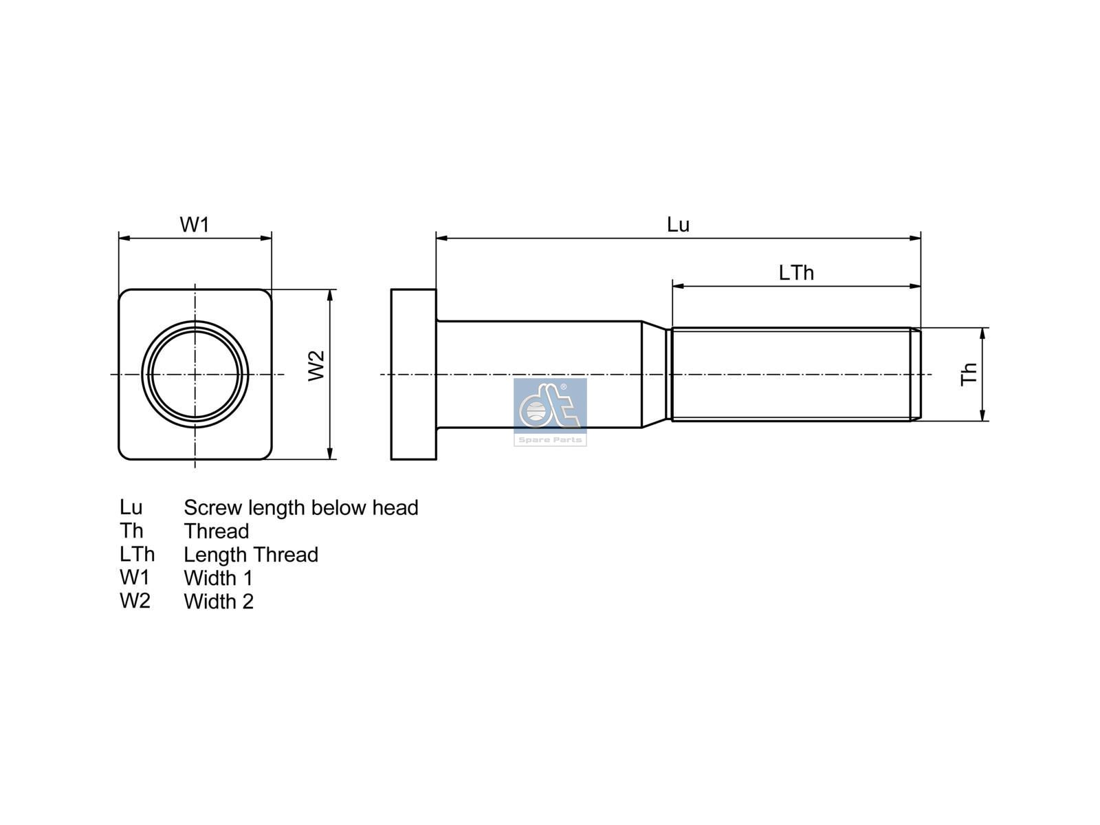 DT Spare Parts 1.32603 Wheel bolt, complete, M20 x 2, LTh: 32 mm, Lu: 57 mm, SW: 27, W1: 21 mm, W2: 44.5 mm, 10.9
