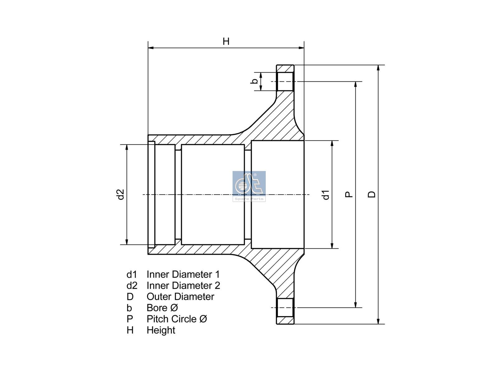 DT Spare Parts 1.17302 Wheel hub, without bearings, d1: 127.3 mm, d2: 127 mm, D: 380 mm, 10 bores, b: 22.3 mm, P: 335 mm, H: 194 mm