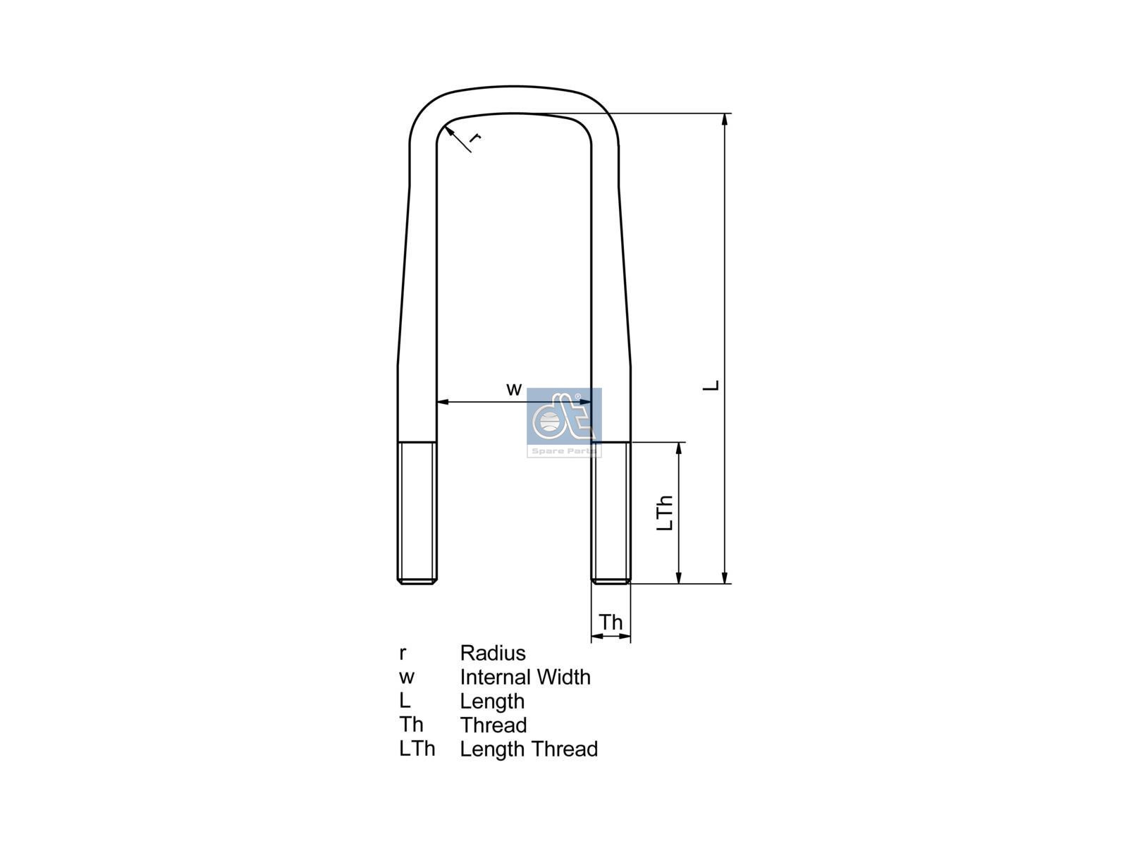 DT Spare Parts 5.10464 U-bolt, M20 x 1,5, LTh: 60 mm, L: 182 mm, w: 82 mm